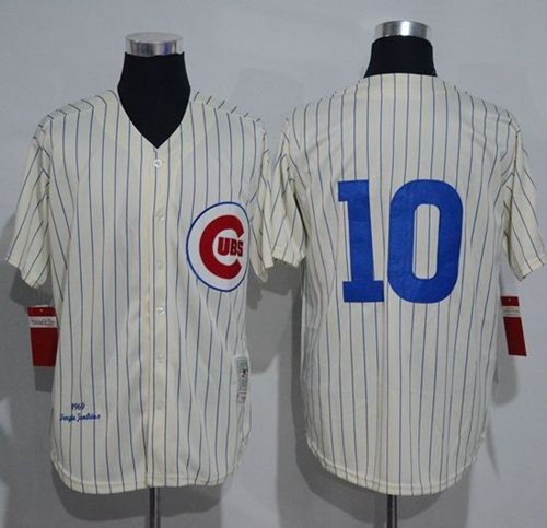 Mitchell And Ness 1969 Cubs #10 Ron Santo Cream Strip Throwback Stitched MLB Jersey - Click Image to Close
